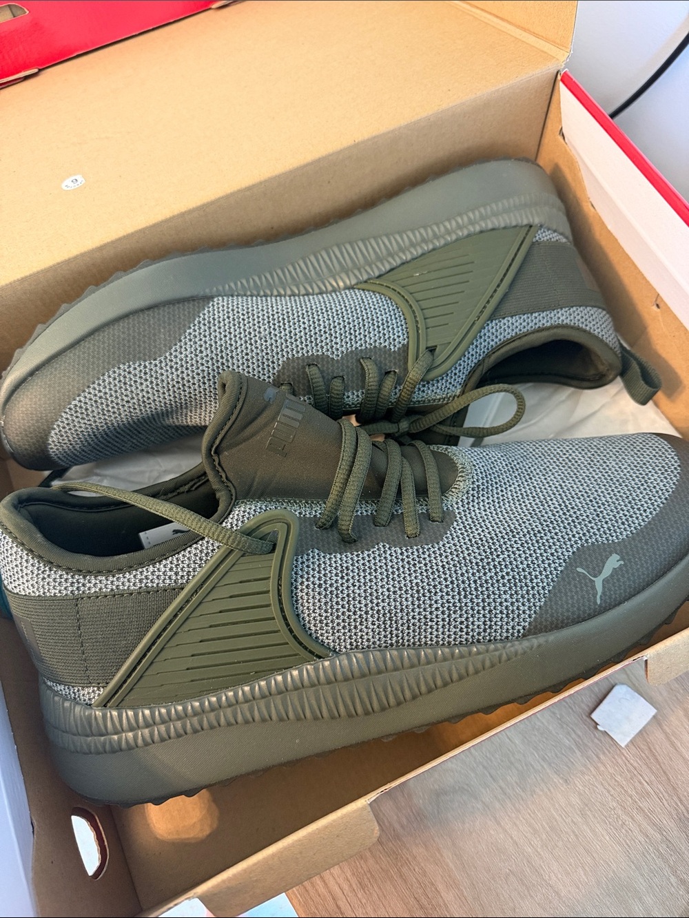 Puma Men's Olive/Gray Knit Low-Top Sneakers